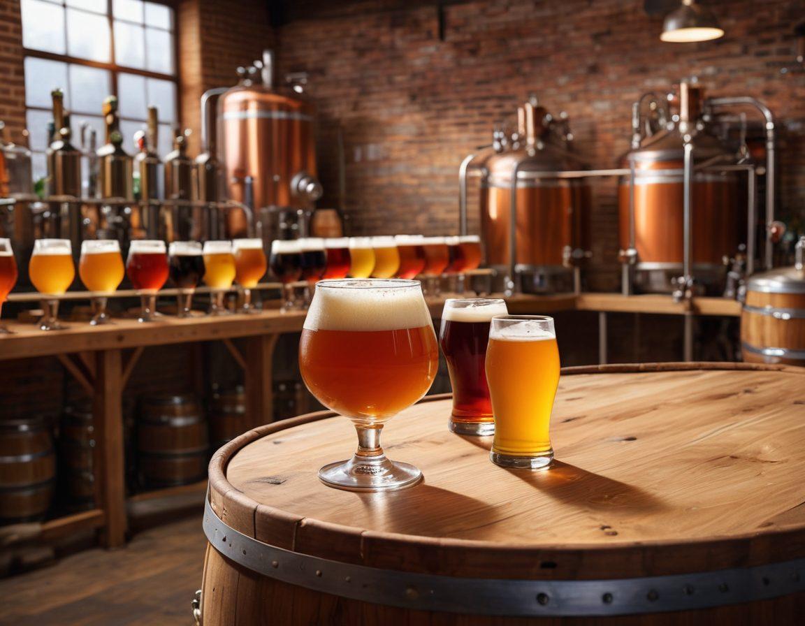 A vibrant brewery scene showcasing a mix of home brewers experimenting with various brewing equipment, and a lively brewpub filled with patrons enjoying craft beer. Include barrels, hops, and ingredients in the background, with colorful glassware reflecting the beer's rich hues. The atmosphere should convey a sense of community and passion for craft beer. super-realistic. warm tones. bustling ambiance.